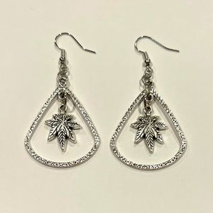 Pot leaf charm teardrop earrings